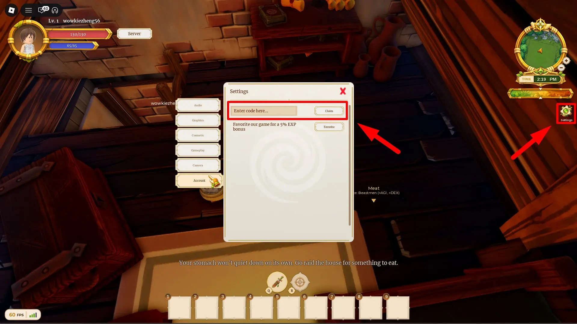 How to redeem codes in The Portal MMORGP Roblox experience