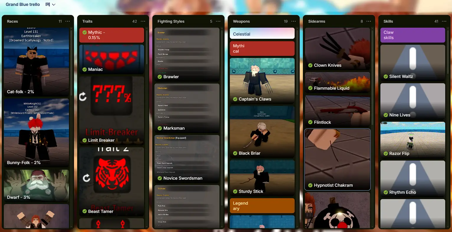 Grand Blue trello board