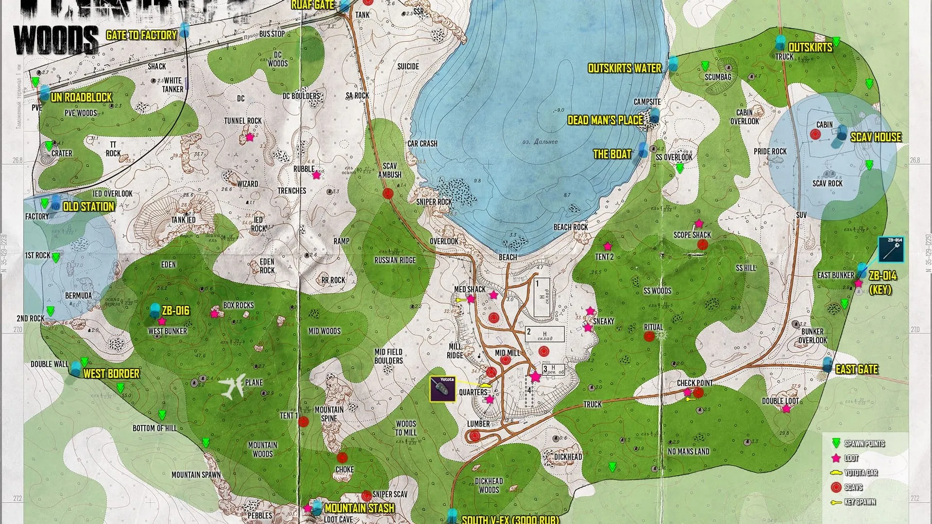Escape From Tarkov Woods map guide loot and key locations, extraction