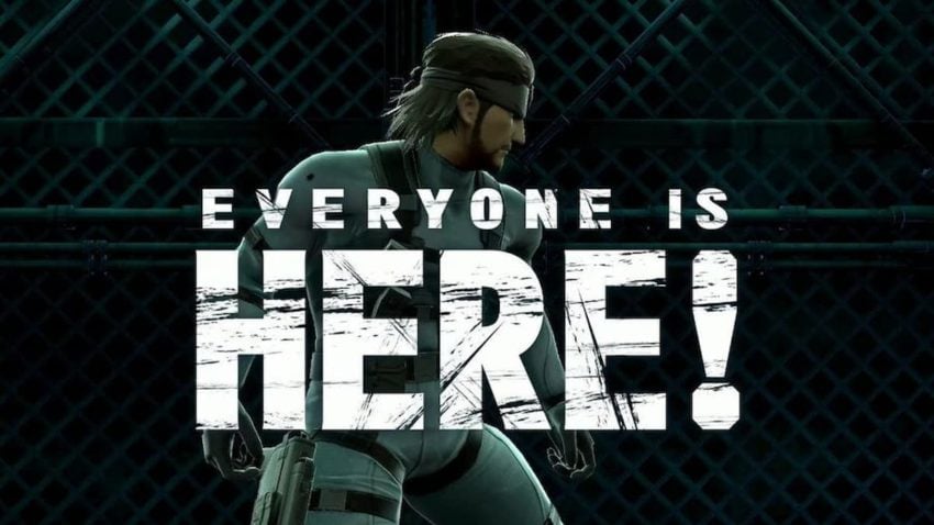 Solid Snake from Metal Gear Solid stood facing right, text overlayed reads Everyone is Here!