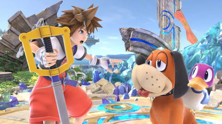 Sora from kingdom hearts stood with Duck Hunt duo