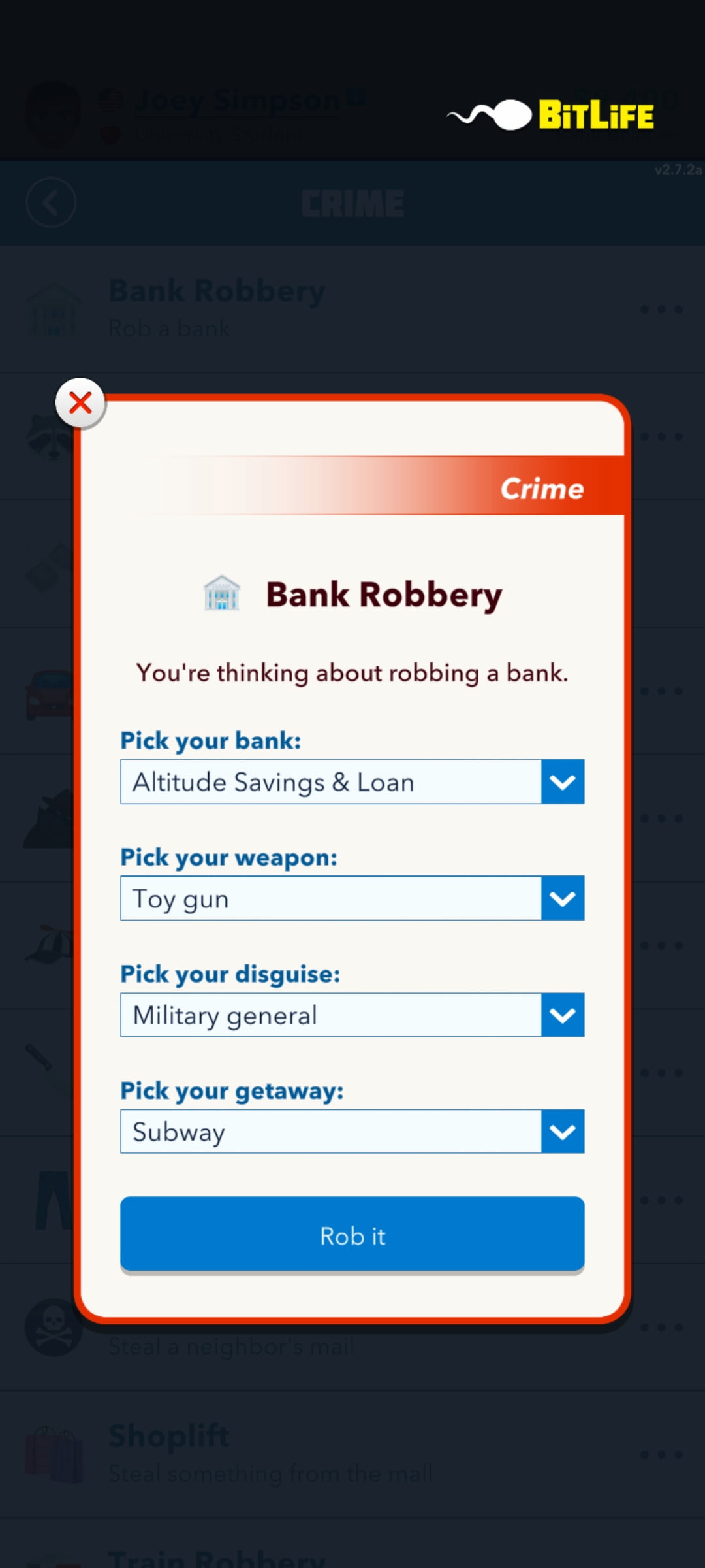 How to rob a bank wearing a Guy Fawkes Mask in BitLife Gamepur
