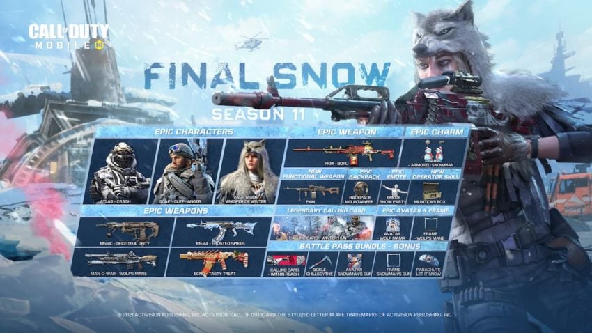 COD Mobile Season 11 Battle Pass Final Snow Release date, rewards