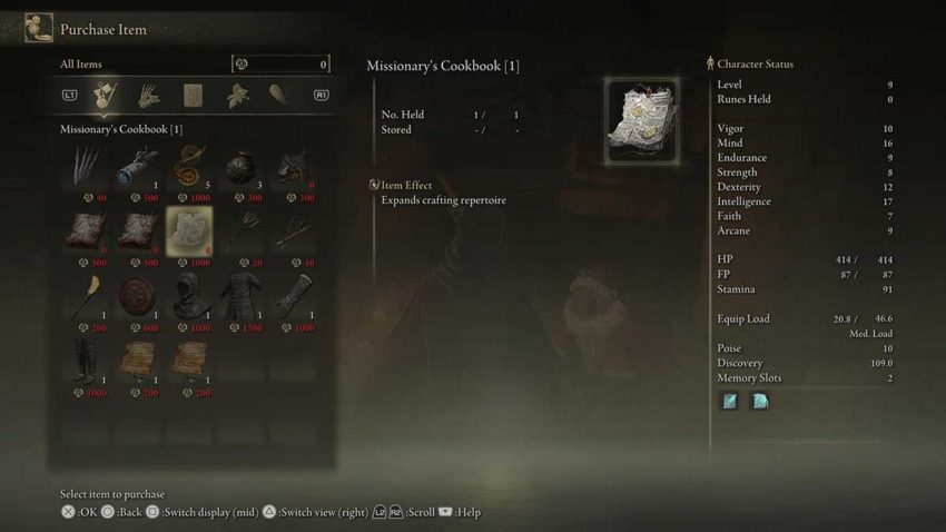 what-does-missionarys-cookbook-1-unlock-in-elden-ring