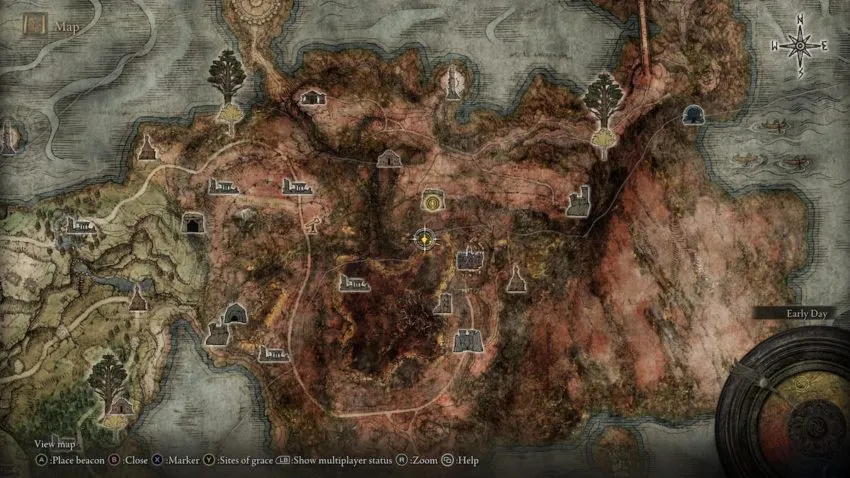 Screenshot of Elden Ring's map showing the location of the Poison Armament spell