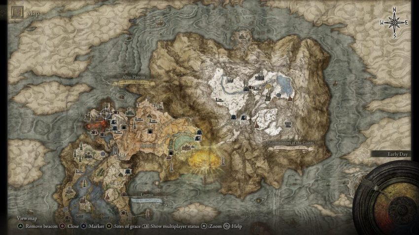 Screenshot of Elden Ring's map showing the location of Mount Gelmir.
