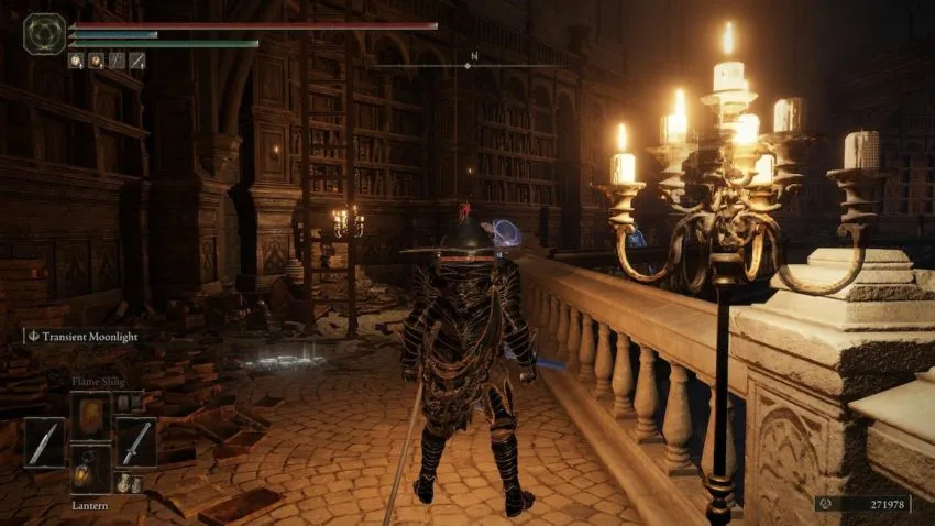 Screenshot of Elden Ring showing a ladder in the Carian Study Hall