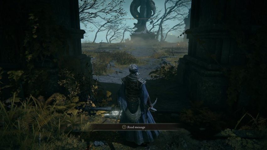 Screenshot of Elden Ring showing an archway leading to Grafted Scion's arena