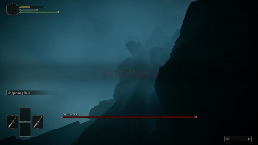 Screenshot of Elden Ring showing a successful Grafted Scion skip