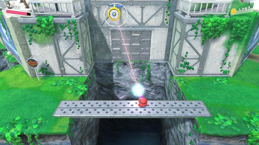 Kirby takes aim at a target in the Ranger form