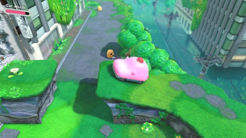 Car Kirby approaches a ramp