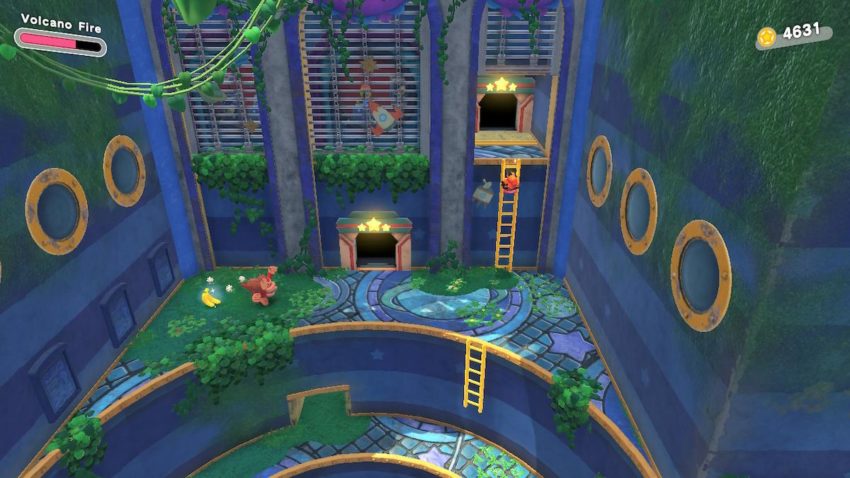 Kirby climbs up a ladder