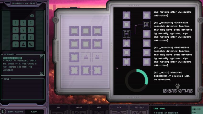 Screenshot of a hacking minigame from Chinatown Detective Agency