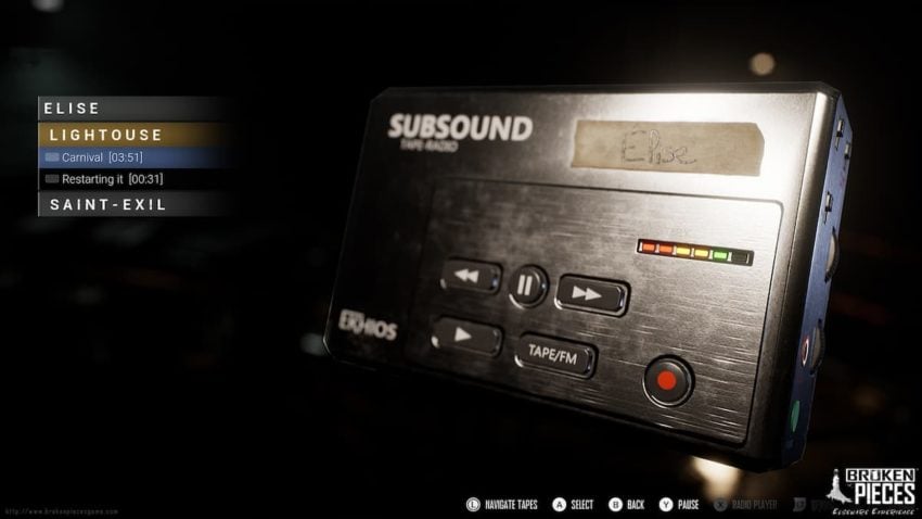 The interface for interacting with Elise's "walkman."