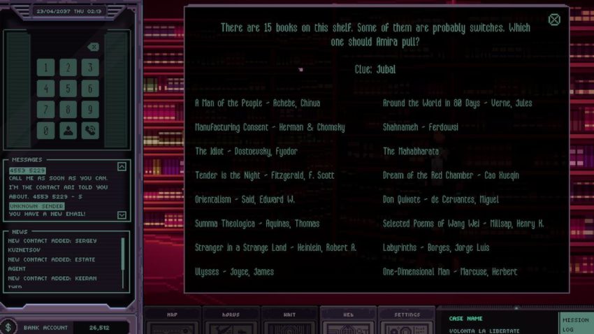 Screenshot of a dialogue box asking you to pick a book 
