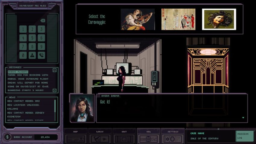 Amira chooses the right side painting in the painting quiz, which is a picture of Medusa by Caravaggio.