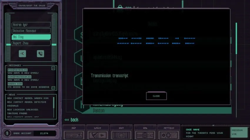Screenshot of Morse code from Chinatown Detective Agency