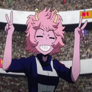 Mina holding up peace signs and smiling