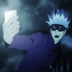 Gojo taking a photo with his phone