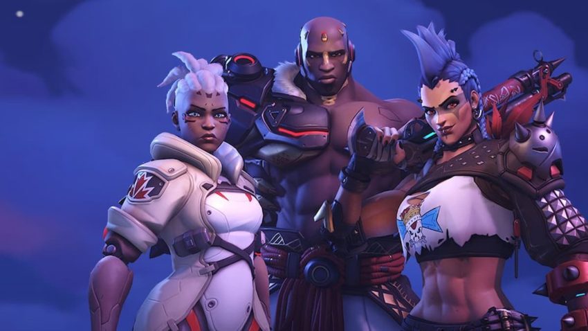 Overwatch 2 artwork showing Soljourn, Doomfist and Junker Queen