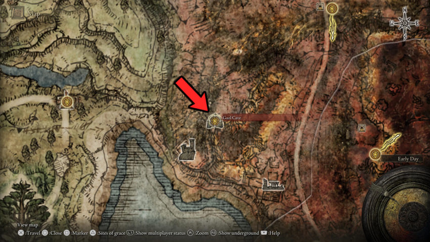 Elden Ring Gaol Cave location with the Wakizashi