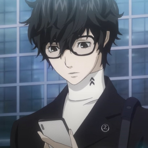 Protagonist wearing glasses and looking at his phone