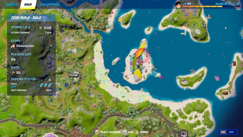 A red, circular outline on Fortnite's map